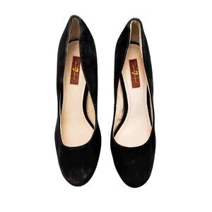 7 For All Mankind Black Suede Leather Block Heel Round Toe Size 8.5